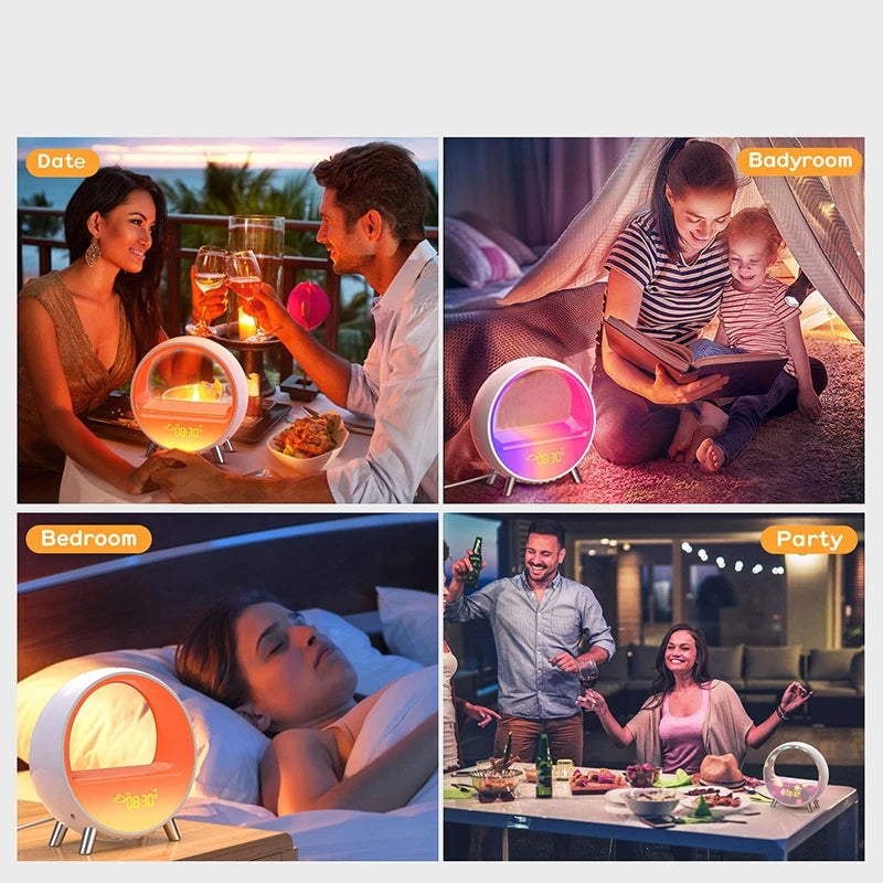 Lumière de réveil LED intelligente, simulation de coucher de soleil, réveil électronique, haut-parleur Bluetooth, veilleuse d'ambiance de chevet, décoration de la maison