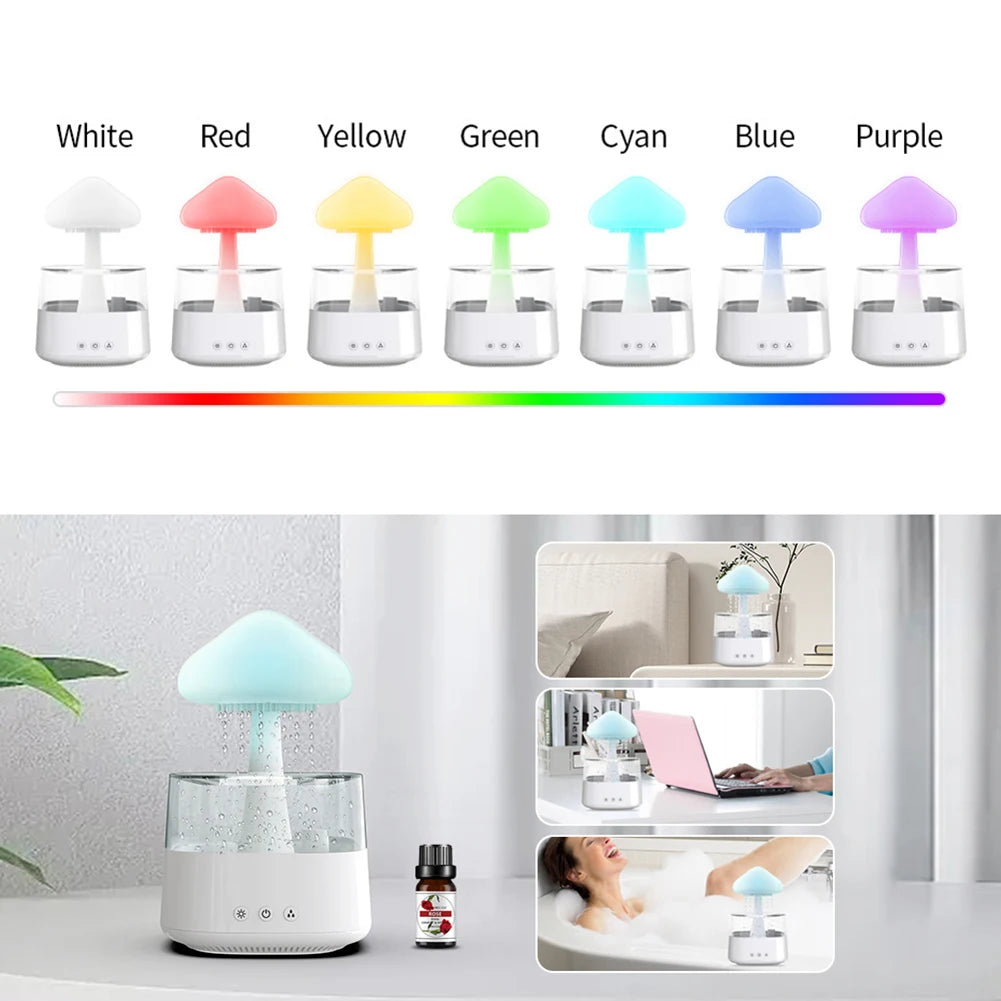 Humidificador de aire de nube de lluvia con forma de seta de 450ML, luz nocturna colorida, hidrata la piel, alivia la fatiga, para amigos, regalos familiares