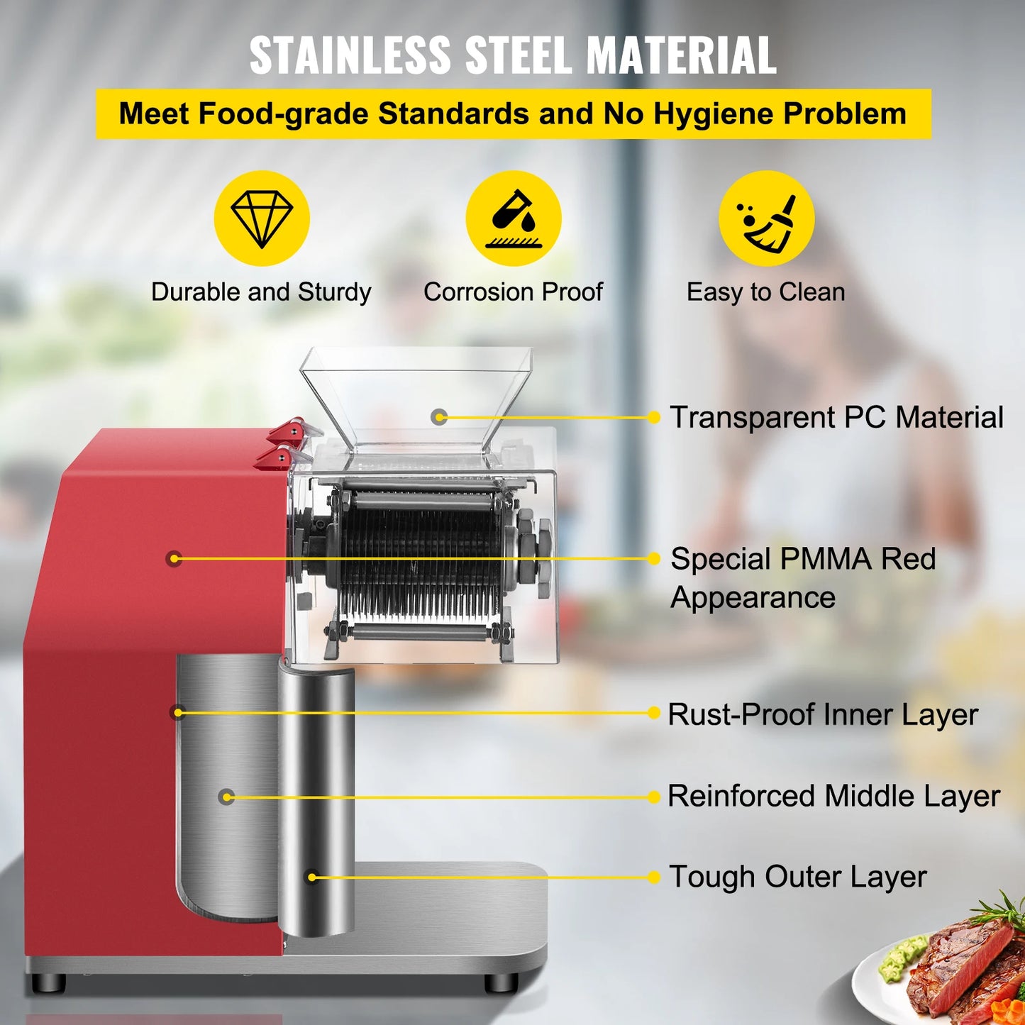 VEVOR 250 kg/H cortadora de carne eléctrica comercial trituradora de verduras máquina trituradora 850W picadora automática de alimentos para el hogar