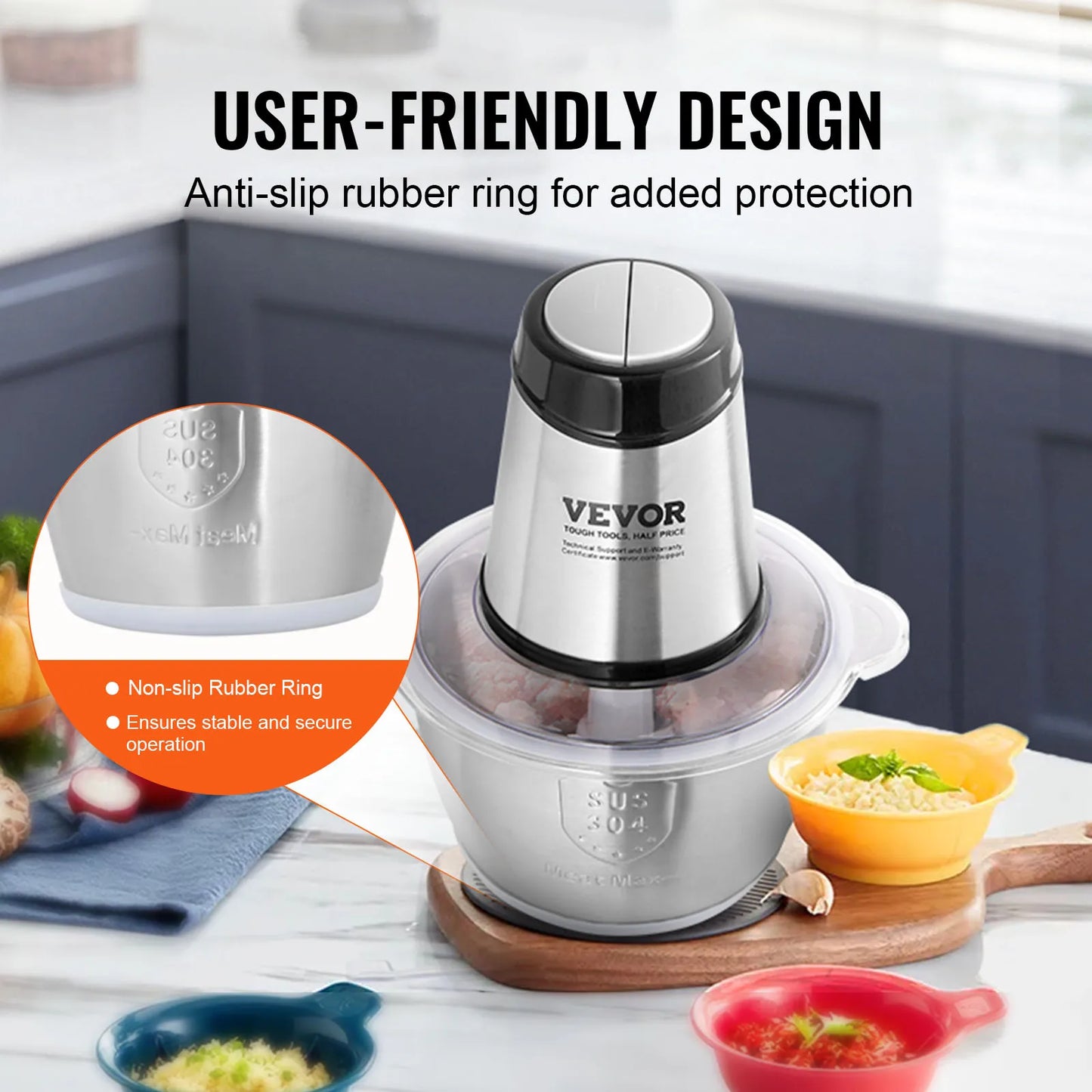 VEVOR  Electric Meat Grinder with 4-Wing Stainless Steel Blades8 Cup+5 Cup Two Bowls 400W Electric Food Chopper  for Baby Food