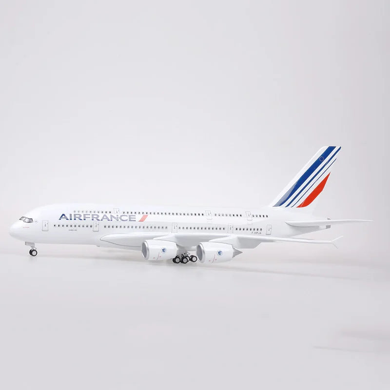 1/160 Scale 50.5CM Airplane Airbus A380 Air France Airline Model W LED Light & Wheel Diecast Plastic Resin Plane For Collection