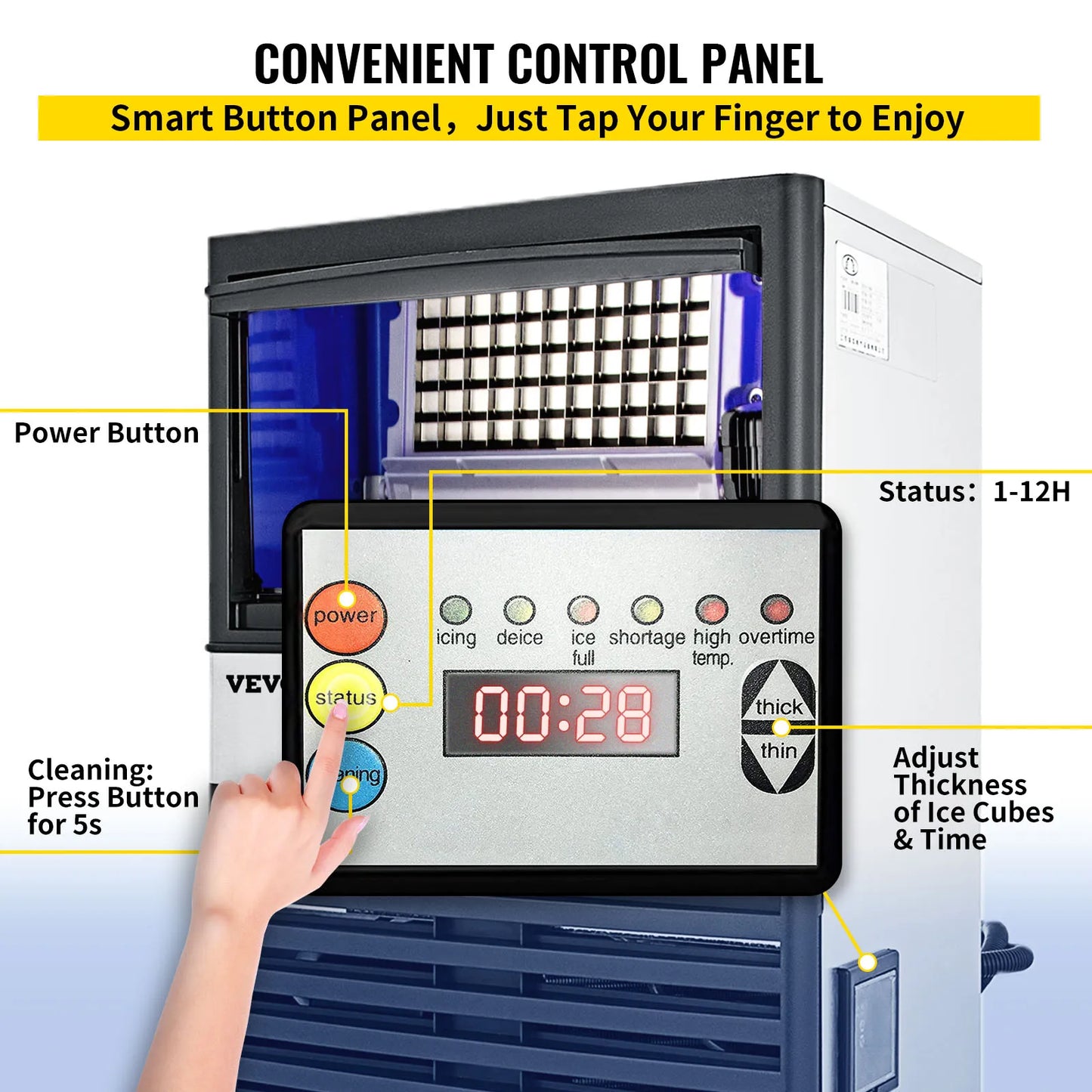 VEVOR-máquina para hacer hielo en cubos, 50/60/70 KG/24H, independiente, congelador líquido transparente, máquina generadora de hielo, 110V, electrodomésticos comerciales