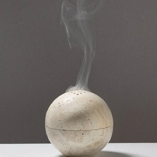 Brûleur d'encens en marbre naturel Beige de Style Wabi-sabi, diffuseur d'encens décoratif rond religieux, pierres de décoration pour la maison, artisanat