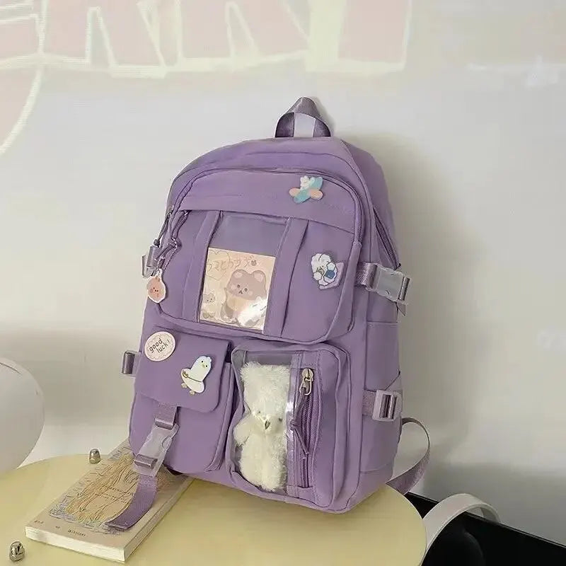 Popular Pink Purple Color Girls High School Student Backpack Bags