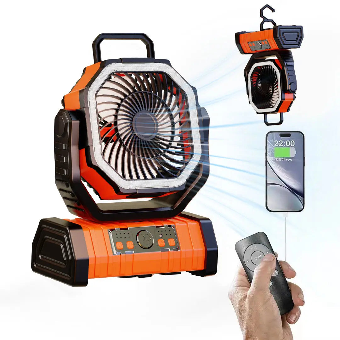 Ventilador con batería de 20000mAh, ventilador portátil recargable para escritorio/acampada con luz LED y gancho, ventilador para exteriores para tienda de campaña, viaje en coche