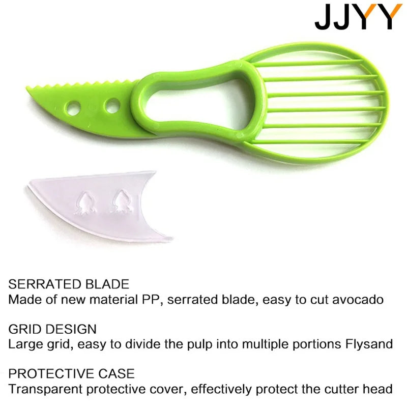 JJYY-rebanador de aguacate 3 en 1, pelador de mantequilla y frutas, separador de pulpa, cuchillo de plástico, herramientas para verduras de cocina