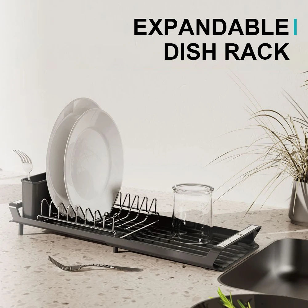 Kitchen Dish Drying Rack Extendable Dish Rack With Draining Tray Kitchen Countertop Utensil Storage Holder Home Organization