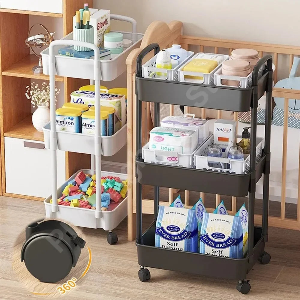 Estante de almacenamiento móvil para cocina, baño, dormitorio, estante de almacenamiento de aperitivos de varios pisos con ruedas, organizador, accesorios para el hogar