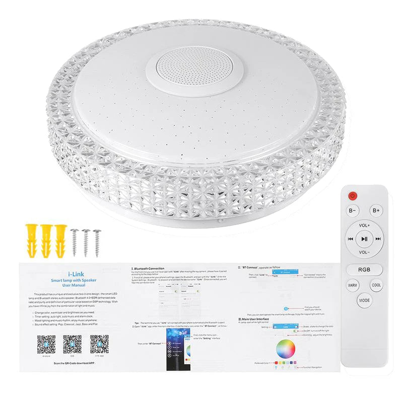 Lámparas de música bluetooth con aplicación de iluminación RGB de luz de techo LED de 300W para dormitorio en casa con control remoto