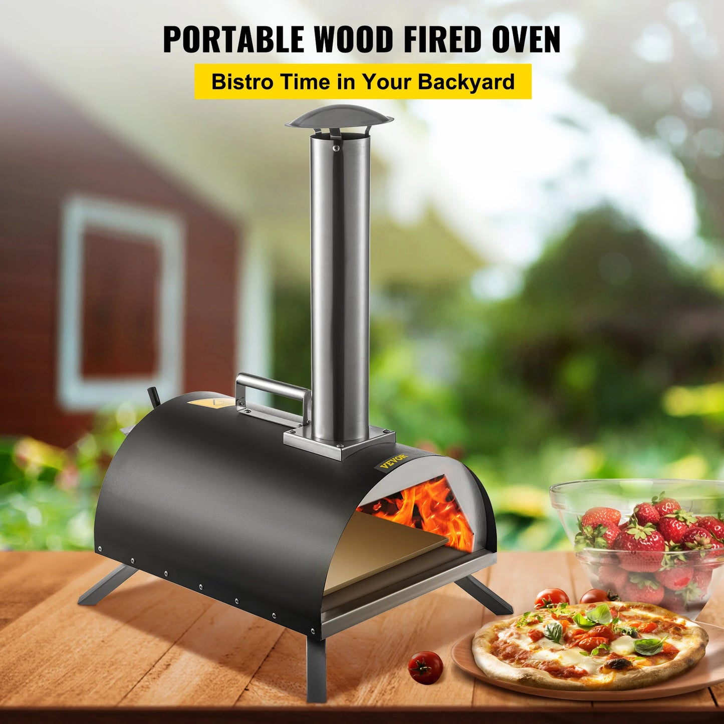 VEVOR Stainless Steel Pizza Oven 12" Wood Fired Oven with Feeding Port Portable Wood Pallet Pizza Maker for Outdoor Cooking