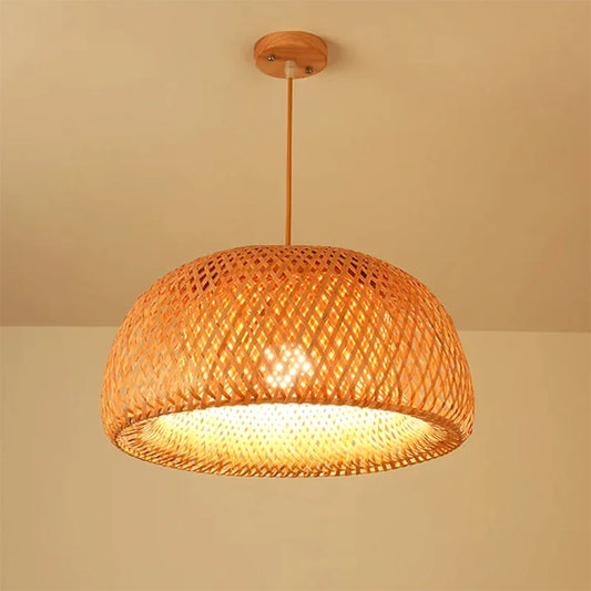 Chassis Ceiling Lamp Hand-Woven Hanging Bamboo Chandelier Pendant Kitchen Supermarket Study Living Room Home E27LED Lighting