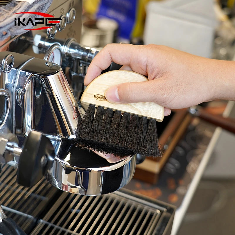 IKAPE Brosse de nettoyage de café professionnelle, brosse à café en poils naturels, outil de nettoyage de barre à expresso pour barista et cuisine domestique