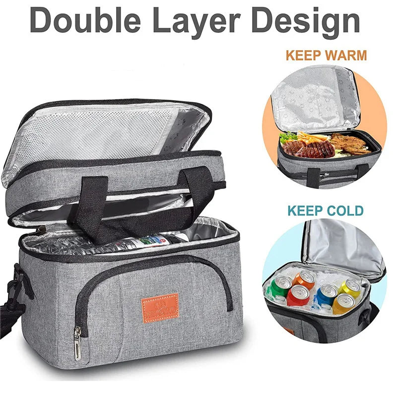 Multifunctional Double Layers Tote Cooler Lunch Bags for Women Men Large Capacity Travel Picnic Lunch Box with Shoulder Strap