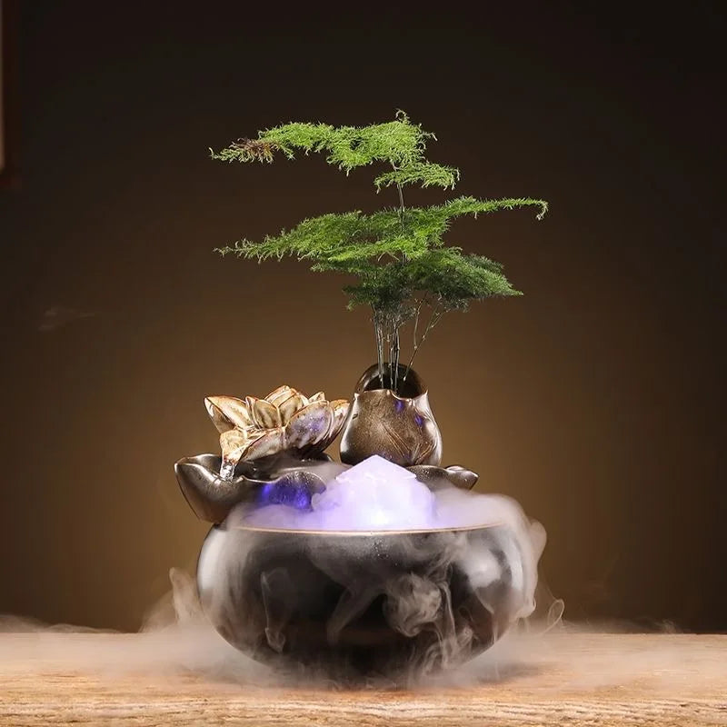 Cascade de bureau pour chien, aquarium, décor de paysage, fontaine pour animaux de compagnie, fontaine d'eau en céramique pour chat, décor d'intérieur, abreuvoir Zen pour