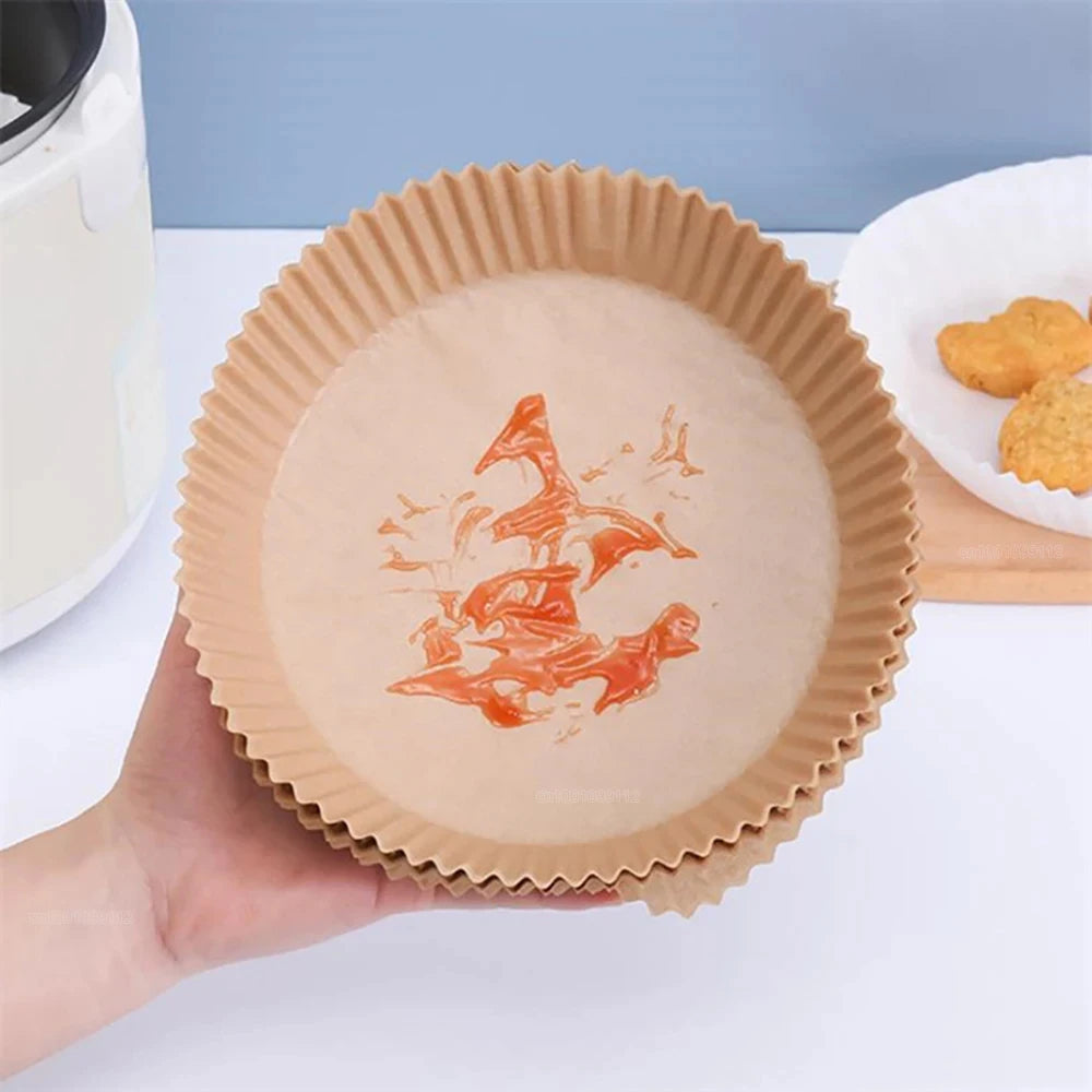 Papier jetable antiadhésif pour friteuse à Air, papier de cuisson rond pour friteuse à Air, doublures en papier, accessoires de cuisine, 50/100 pièces