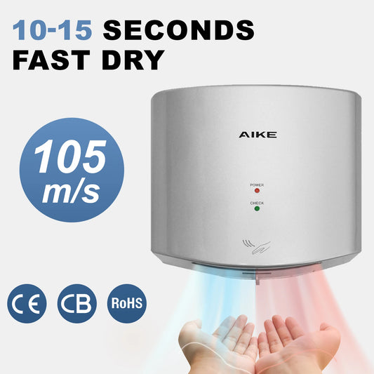 AIKE Secador de Manos Automático Alta Velocidad 105 m/s 1400-1650W Aire Frío y Caliente Secador de Manos Eléctrico Secador de Manos para Baño