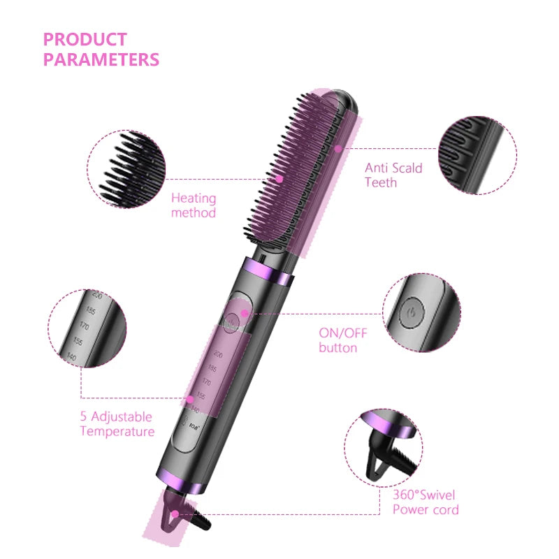 Dropshipping Electric Hair Straightener Hot Comb Brush Negative Ion Heating Hair Straightening Curler Brush