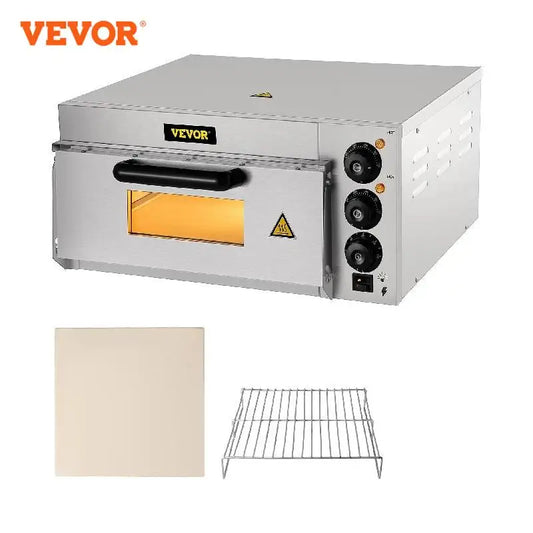 VEVOR-horno de Pizza eléctrico comercial, 14 ", capa única, 110/220V, 1300/2000W, con piedra y estante, pizzero multiusos