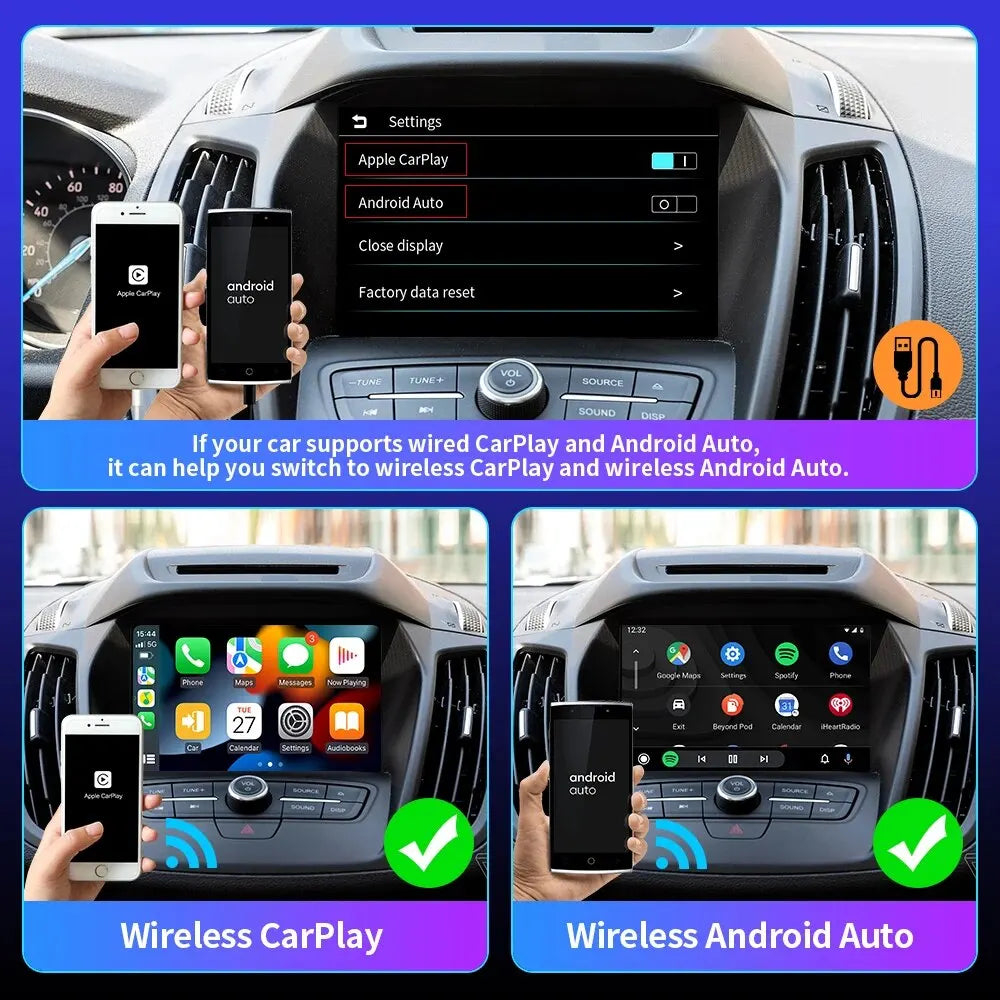 EKIY nuevo Mini Carplay inalámbrico para Toyota Mazda Nissan Camry Suzuki Subaru Citroen Audi Mercedes Kia Ford Opel IOS15 Spotify BT