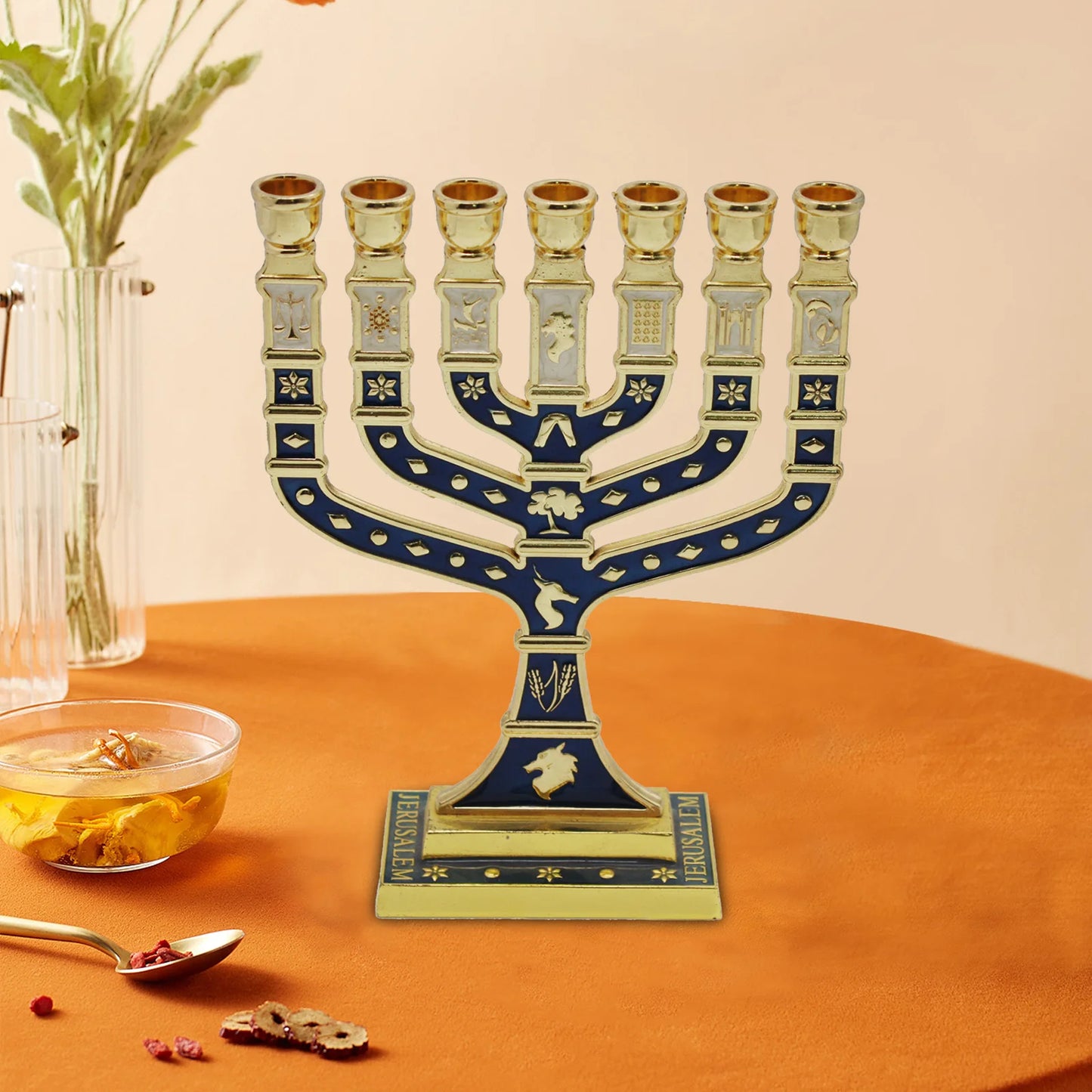 Menorah Candelabrum Table Centerpiece Traditional Candle Holder for Anniversary Christmas Living Room Banquet Decoration