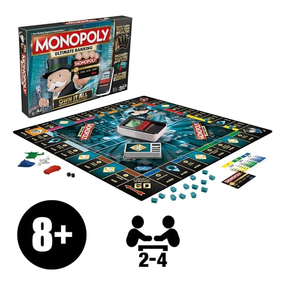 Jeu de société Monopoly Ultimate Banking Edition pour les familles et les enfants à partir de 8 ans, unité bancaire électronique