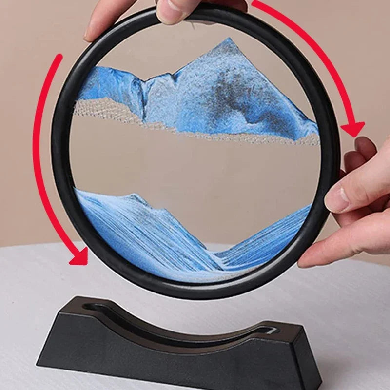 Arte de arena en movimiento 3D, reloj de arena líquido creativo nórdico, paisaje de arena que fluye, pintura de arena movediza redonda, regalos de decoración del hogar