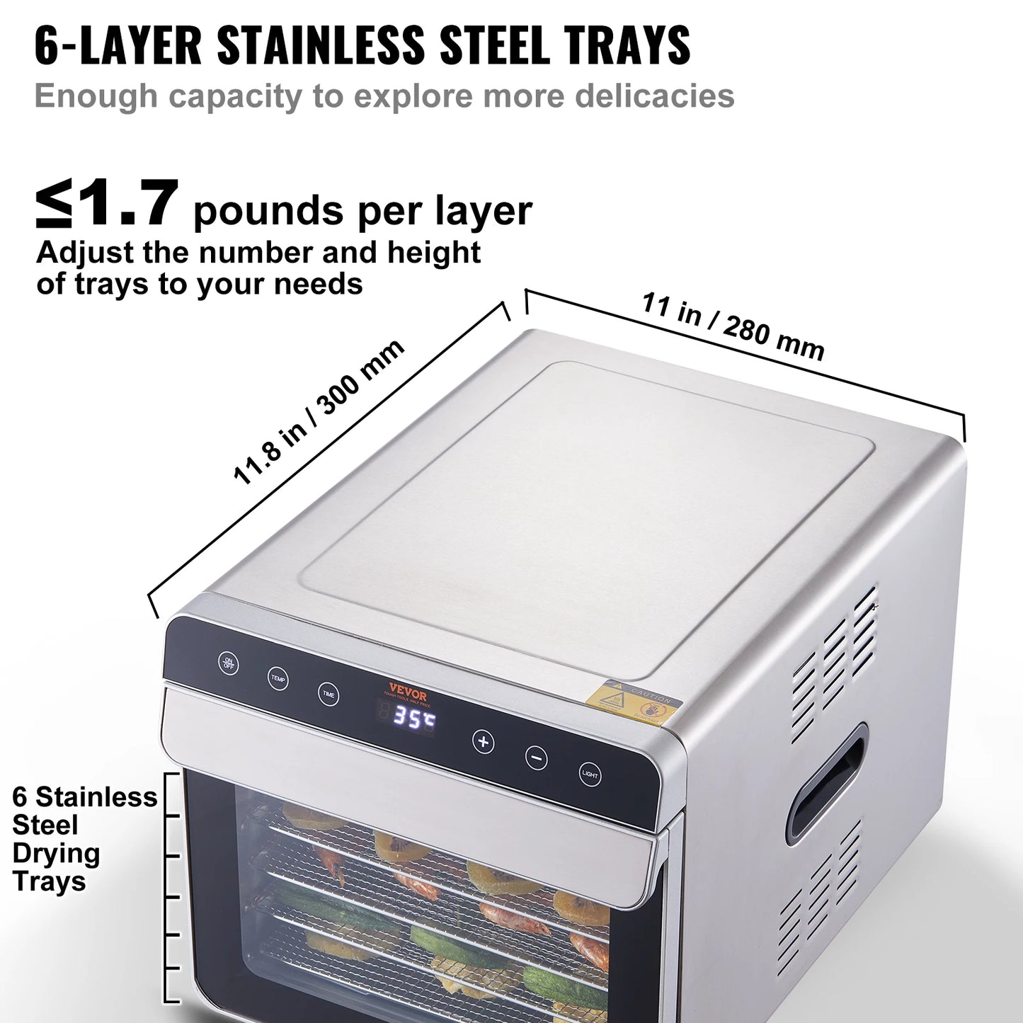 VEVOR – déshydrateur alimentaire à 6 plateaux, 700W, en acier inoxydable, sèche-aliments électrique avec minuterie et température numériques réglables