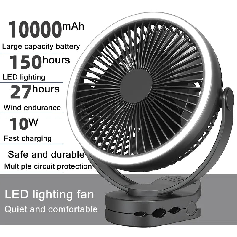 Mini ventilateur électrique Portable 10000mAh batterie USB Rechargeable Camping ventilateur de plafond avec lampe de Table LED ventilateur de refroidissement par Air