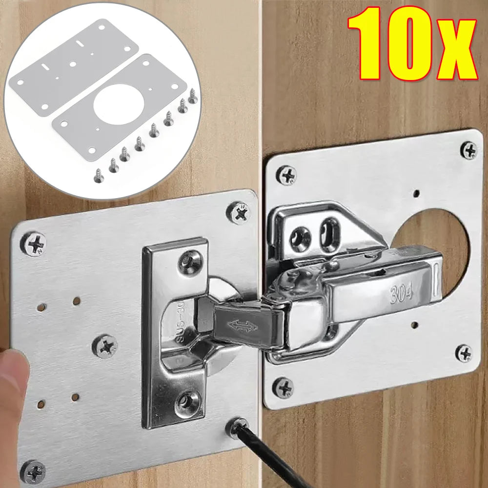 10/2Pcs Cabinet Hinge Repair Plate Kit Stainless Steel Door Hinge Mounting Plate With Holes For Home Kitchen Cupboard Furniture