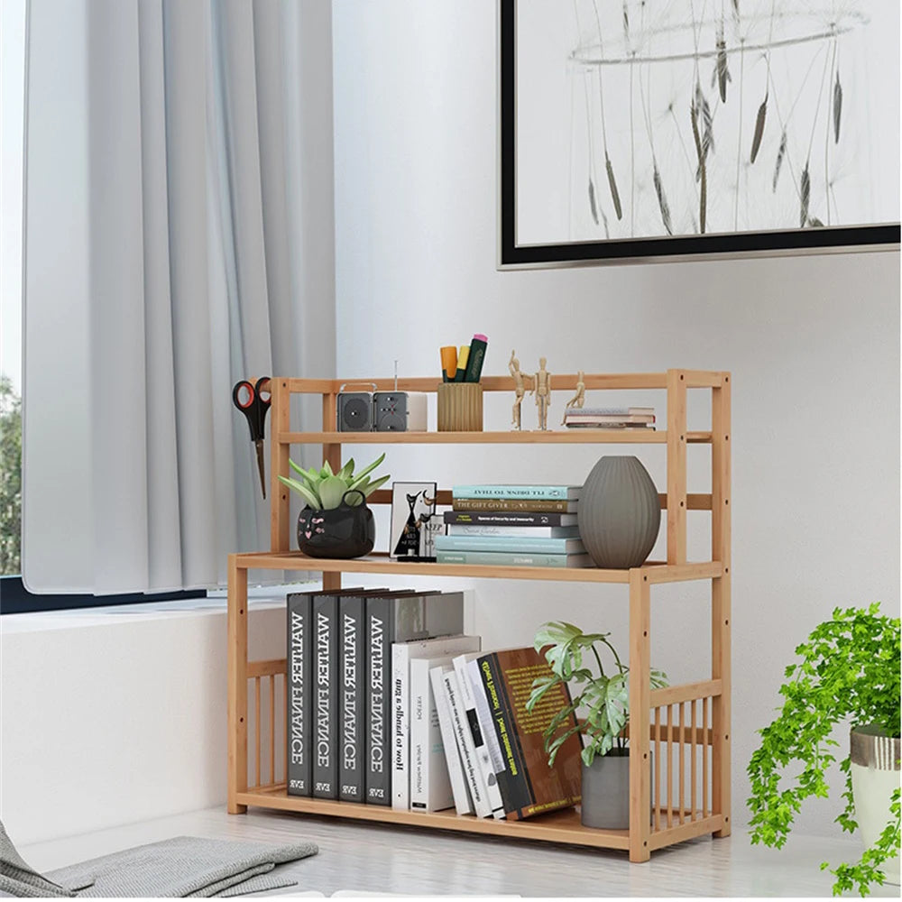 3-tier Wooden Bookshelf Office Student Stationery Organizer Magazine Holder Home Sundries Storage Shelves Kitchen Seasoning Rack