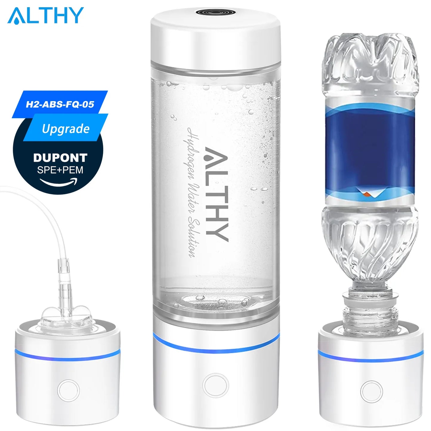 ALTHY – bouteille générateur d'eau riche en hydrogène, technologie DuPont SPE &amp; PEM à double chambre + dispositif d'inhalation H2