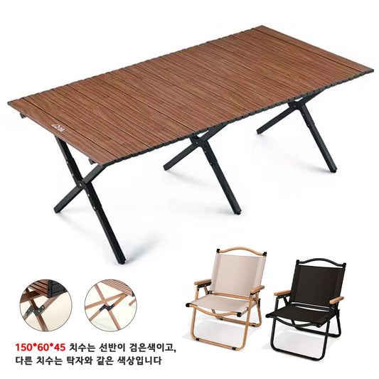 Outdoor Folding Table Chair Wood Grain Carbon Steel Carbon Steel Egg Roll Portable Beach Table Camping Chair Tourist Plate Table