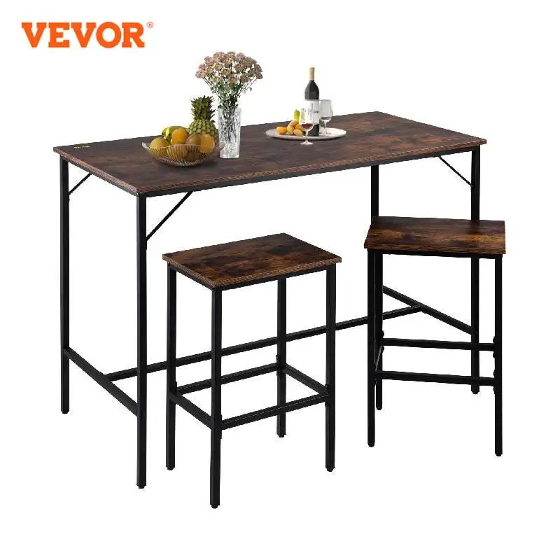 VEVOR Bar Table Set 3/5 Pieces 39"/43"/47" Tall Table with 2/4 Round/Square Bar Stools for Home Kitchen Living Room Rustic Brown