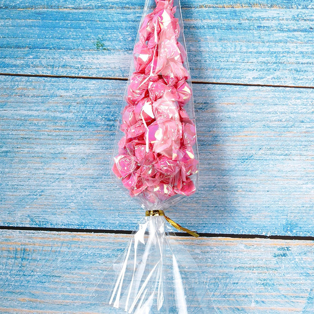 Sacs à bonbons en Cellophane, 50 pièces, sacs à pop-corn, sacs de rangement de biscuits en cône avec liens torsadés dorés, cadeaux de fête d'anniversaire et de mariage