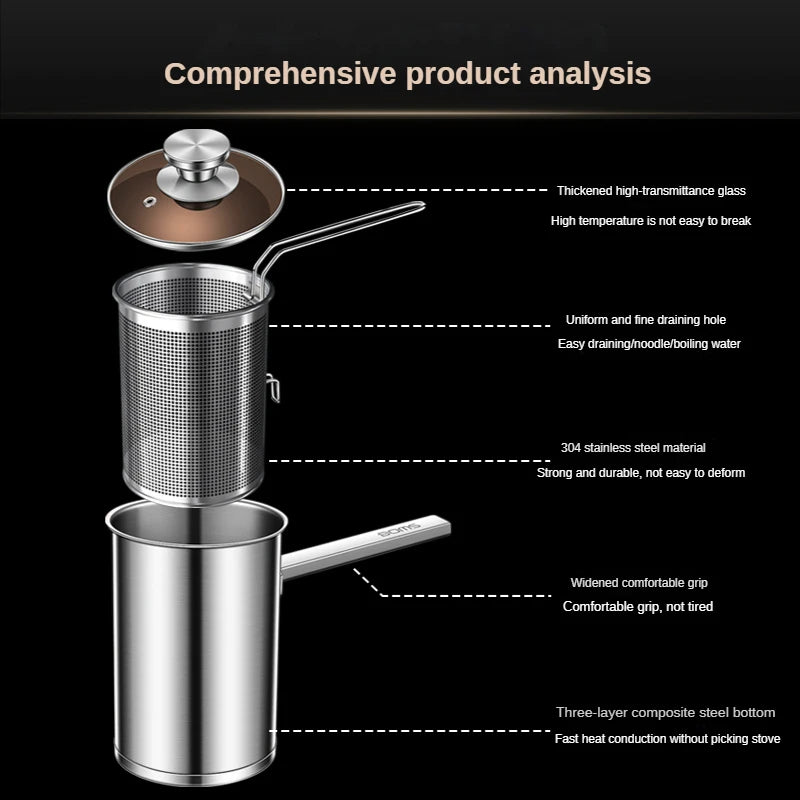 Marmite multifonction en acier inoxydable avec couvercle, friteuse avec panier, passoire pour frites, soupe et nouilles, cuisinière à Induction, cuisine à gaz