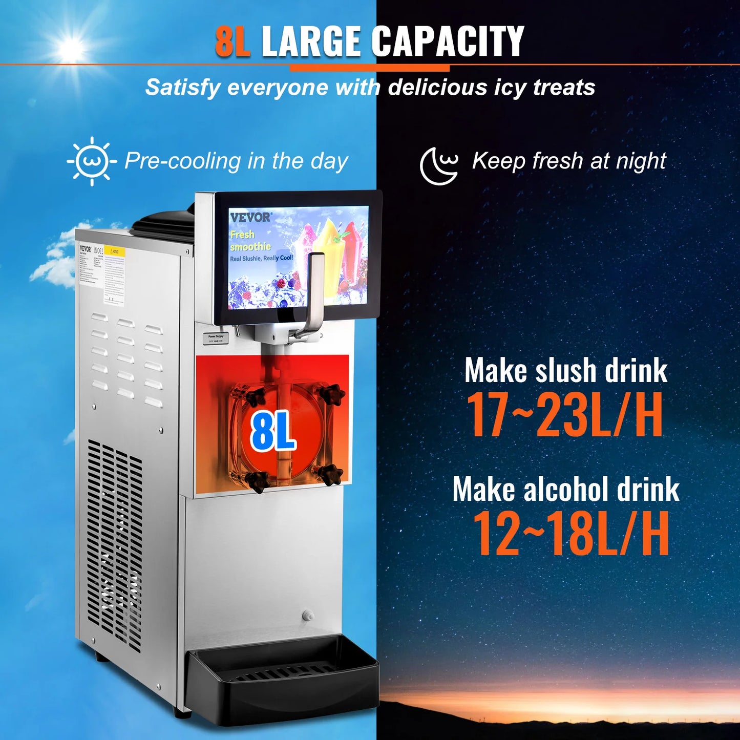 VEVOR 8L / 2.1 Gal Slushy Margarita Machine Single Bowl Smoothie Frozen Drink Beverage Dispenser Slushie Maker  for Restaurants