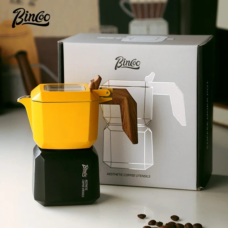 BINCOO – cafetière Moka carrée à Double Valve, cafetière expresso pour la maison et l'extérieur, deux tasses