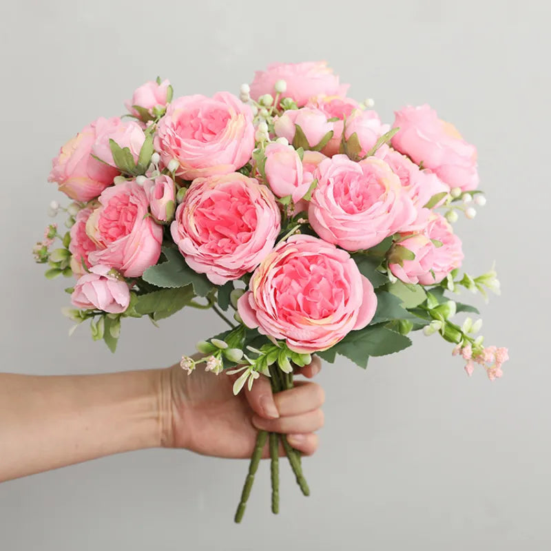 Bouquet de pivoines en soie Rose, 1 pièce/30cm, fleur artificielle, 5 grandes têtes, 4 petits bourgeons, décoration de mariage pour la maison, Artifi, offre spéciale