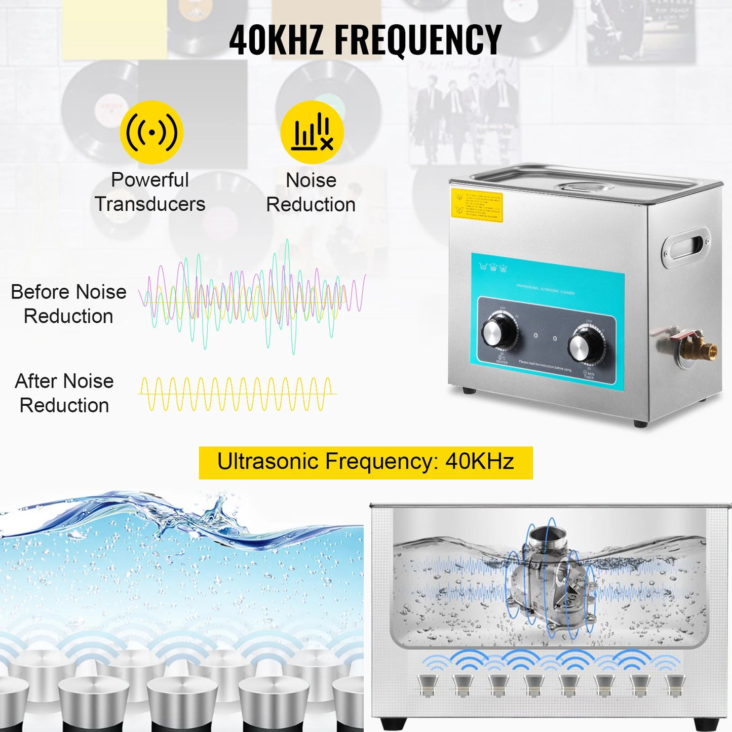 VEVOR 6L Knob Ultrasonic Vinyl Record Cleaner Mini Portable Washing Machine Ultrasound Dishwasher Contact Lenses Dental Jewelry