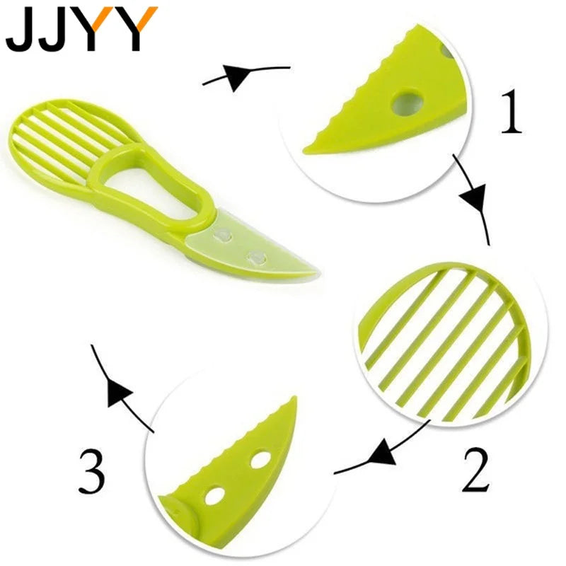 JJYY 3 en 1 trancheuse d'avocat carottier beurre éplucheur de fruits coupe séparateur de pulpe couteau en plastique outils de cuisine pour légumes