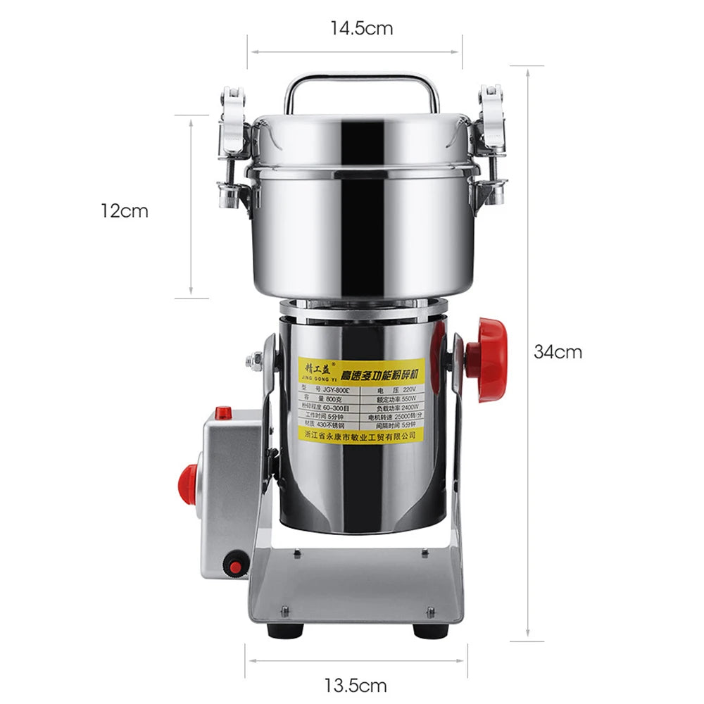 Electric Grain Mill Grinder Stainless Steel Pulverizer Powder Machine for Dry Herbs Grains Spices Cereals Coffee Corn 800G