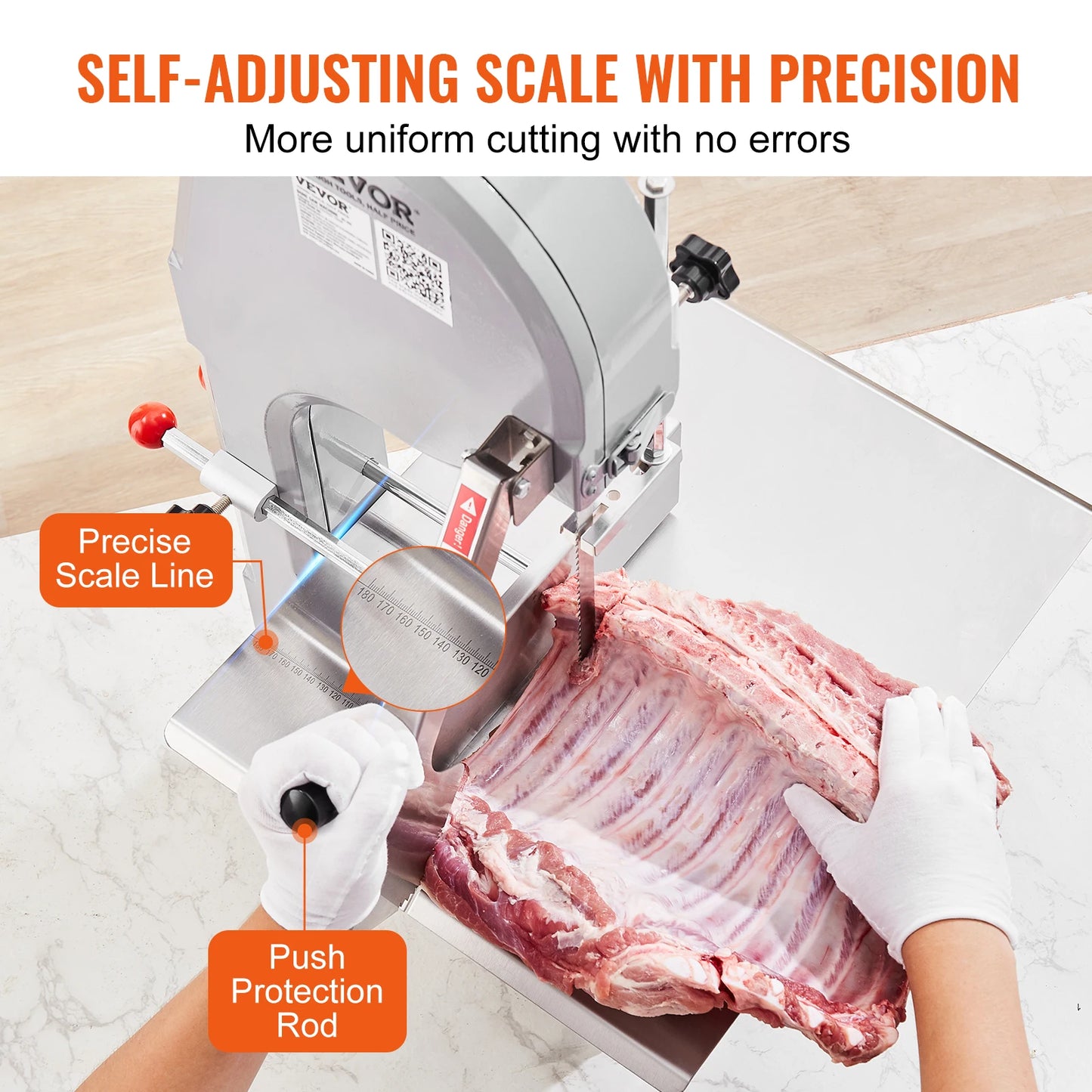 VEVOR Electric Bone Cutting Sawing Machine Automatic Commercial Tabletop Stainless Steel Bandsaw Bone Cutter for Home Kitchen