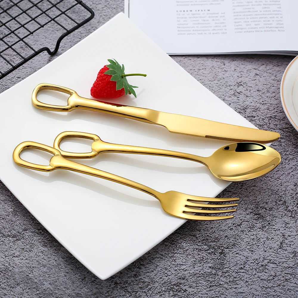 30Pcs Luxury Tableware Set 304 Stainless Steel Knife Fork Spoon Cutlery Set Elegant Dinnerware Set Creativity Hangable Design