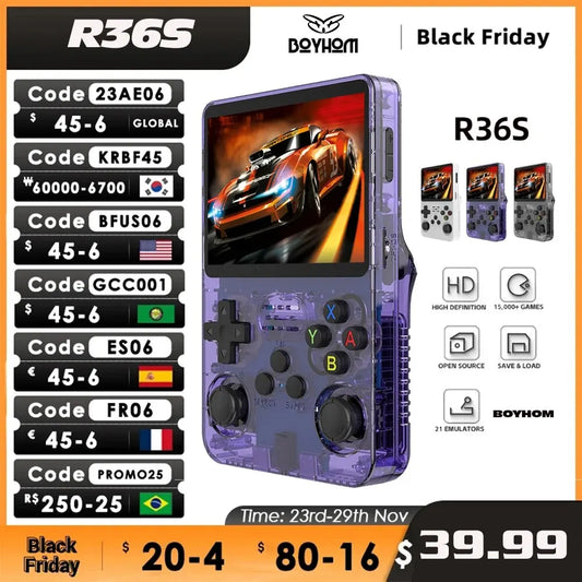 Console de jeu vidéo Portable rétro Open Source R36S, système Linux, écran IPS de 3.5 pouces, lecteur vidéo de poche Portable R35S, 64 go de jeux