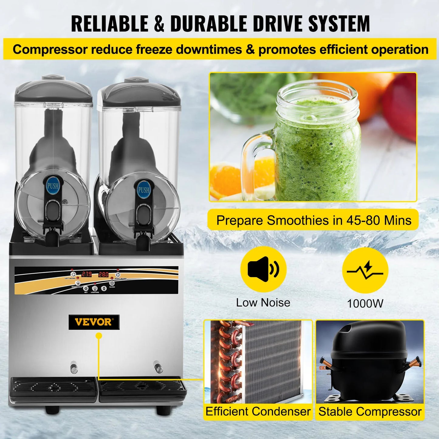 VEVOR 2x15L máquina de granizado comercial dispensador doble de bebidas máquina de bebidas de jugo frío de acero inoxidable para el hogar Bar restaurante