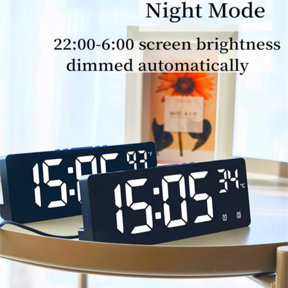 Réveil numérique à commande vocale, double alarme de température, Snooze, horloge de Table de bureau, Mode nuit, 12/24H, horloge LED