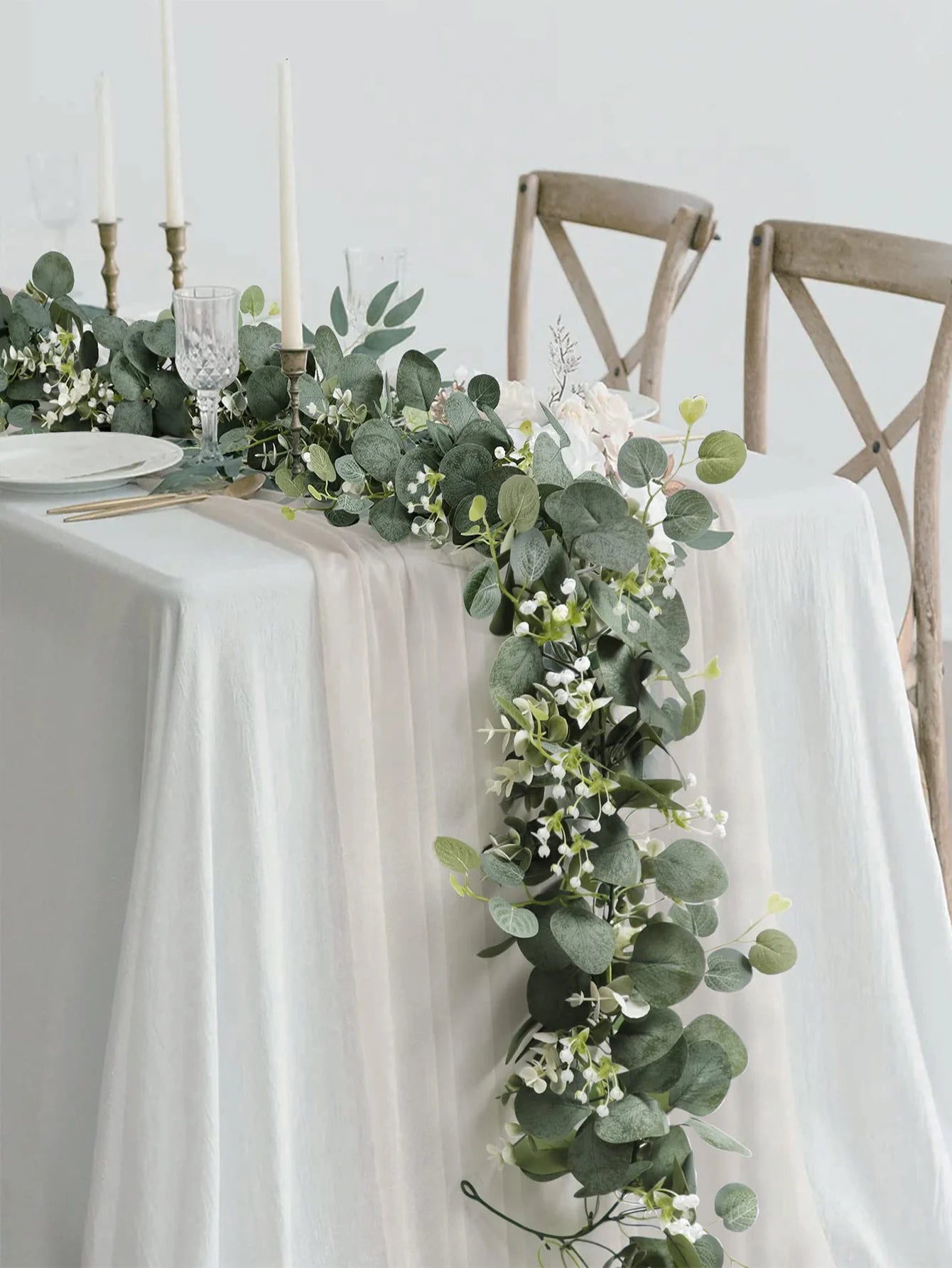 Guirlande de feuilles d'eucalyptus artificielles, 1 pièce, fausse plante de printemps, vignes avec fleurs blanches et baies, pour décoration de mariage, de fête à domicile