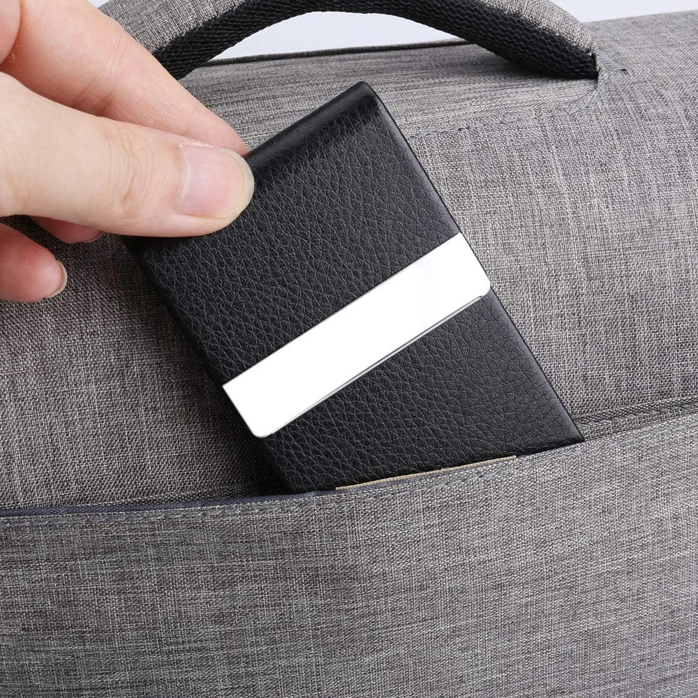 Business Card Holder Case - Slim PU Leather Metal Pocket Card Holder with Magnetic Shut, Name Card Holder