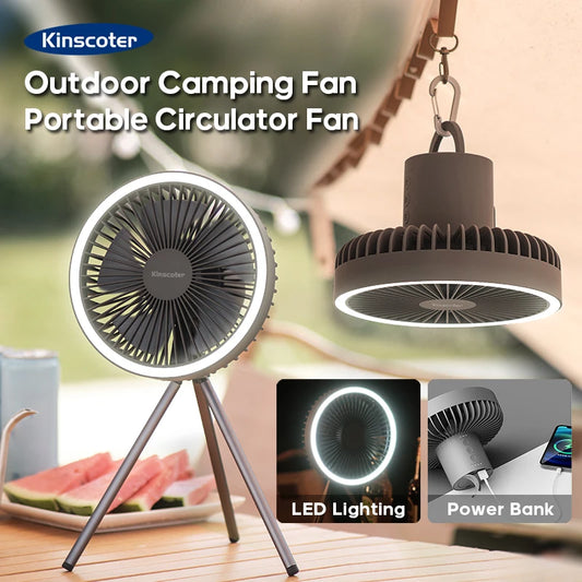 10000mAh 4000mAh Camping Fan Rechargeable Desktop Portable Circulator Wireless Ceiling Electric Fan with Power Bank LED Lighting