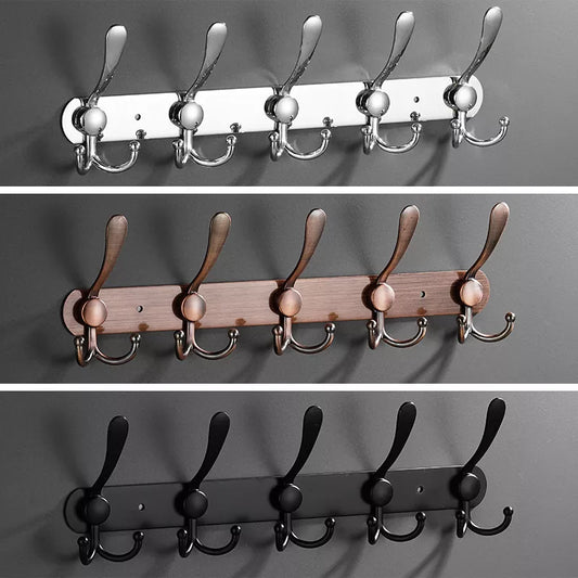 10 Hooks Door Behind Wall Hanging Hat Hooks Stainless Steel Coat Hanger Kitchen Bathroom Clothes Hooks Storage Home Accessories